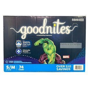 Goodnites Nighttime Bedwetting Underwear for Boys, S/M, 43-68lbs., 74ct (Hulk)